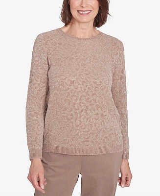 Alfred Dunner Petite Telluride Metallic Cheetah Textured Sweater