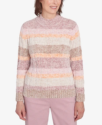 Alfred Dunner Petite Telluride Chenille Spray Dyed Stripe Sweater