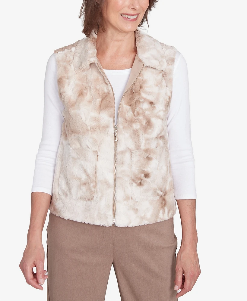 Alfred Dunner Petite Telluride Faux Fur Collared Vest