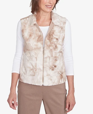 Alfred Dunner Petite Telluride Faux Fur Collared Vest