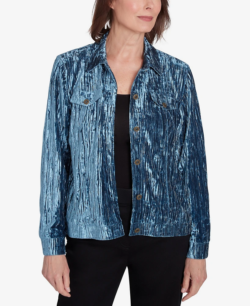 Alfred Dunner Petite Harvest Moon Crushed Velvet Button Jacket