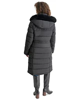 Dkny Women's Faux-Fur-Trim Hooded Bibbed Puffer Coat