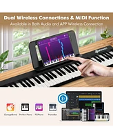 Gymax 61 Key Full Size Folding Piano Semi-Weighted Keyboard Midi Wireless Connection