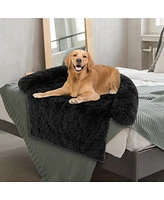 Costway Plush Calming Dog Couch Bed with Anti-Slip Bottom Plush Mat for Dogs & Cats