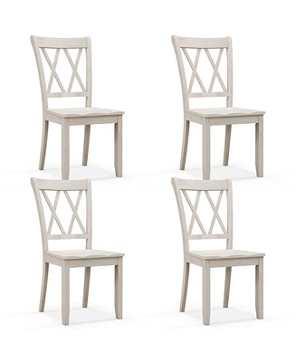 Gymax Solid Wood Dining Chair Set of 4 Armless Kitchen Chairs w/ Rubber Wood Frame Cross Back