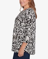 Ruby Rd. Plus Batik Scroll Dew Drop Printed Knit Top