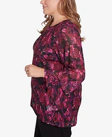 Ruby Rd. Plus Size Foiled Floral Mesh Top