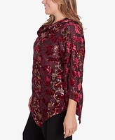 Ruby Rd. Plus Iridescent Sequin Velvet Floral Cowl Neck Top