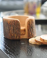 BeldiNest Olive Wood Rustic Coaster Set of 8 with Holder