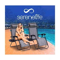 SereneLife Adjustable Zero Gravity Chair Set with Side Table, 2-Pack, Gray