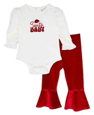 Rare Editions Baby Girl Santa Onesie, 2-Piece Set