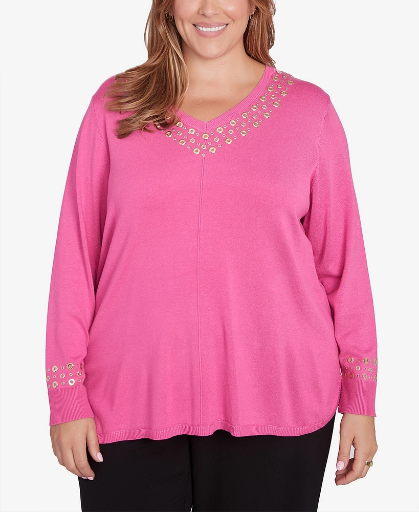 Ruby Rd. Plus Grommet Embellished Fine Gauge Sweater