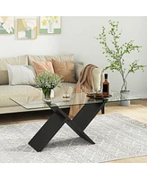 Gymax 47'' Rectangle Glass Coffee Table w/ Tempered Glass Tabletop & Geometric