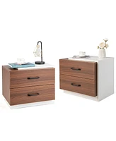 Gymax 2PCS Nightstand Bedside Side End Table w/ 2 Drawers for Bedroom Living Room