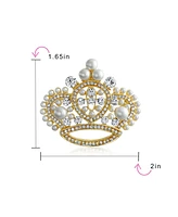 Bling Jewelry Large Fashion Crystal White Simulated Pearl Queen Crown Brooch Pin