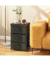 Gymax 2PCS Fabric Bedside Table 3 Drawers Nightstand Small Dresser Bedroom Living Room