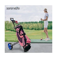 SereneLife Foldable 2-Wheel Golf Push Cart, Aluminum Pull Cart