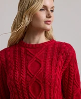 Lauren Ralph Petite Aran-Knit Crewneck Sweater