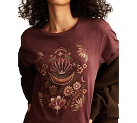 Lucky Brand Women's Cotton Geometric Mirror Floral Boyfriend Tee