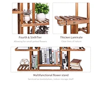 Unho 6 Tier Wood Garden Plant Rack Storage Flower Pot Stand for Indoor and Outdoor