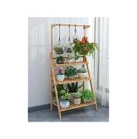 Unho Versatile 100cm 3 Tier Foldable Bamboo Flower Pot Plants Display Shelf Planter Organizer for Outdoor Indoor Use