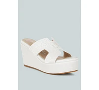 London Rag Renier Satin Pearl Detail Wedge Sandals