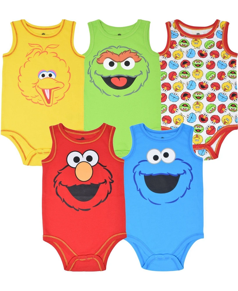 Sesame Street Baby Boys Elmo Cookie Monster Bird Newborn 5 Pack Cuddly Short Sleeve Bodysuits