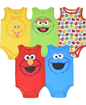 Sesame Street Baby Boys Elmo Cookie Monster Bird Newborn 5 Pack Cuddly Short Sleeve Bodysuits