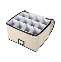 Florida Brands Wine Glass Storage Box with Dividers - Holds 12 Wine Glasses up to 10" Tall and 3.75" W - Stemware Storage Case