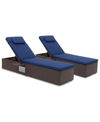 Costway 2 Pcs Patio Chaise Lounge with 6-level Backrest Comfy Seat Cushion & Headrest Backyard