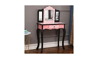 Slickblue Children's Dresser with Three-Fold Mirror, Single Drawer & Arc Feet in Red Leopard Print