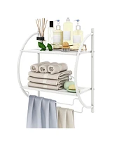 Gymax Wall Mount Shower Organizer Holder 2-Tier Bathroom Rack Storage Toilet Towel Bar White