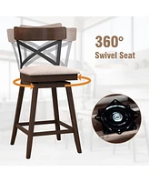 Costway Set of 2 Wooden Swivel Bar Stools Upholstered Counter Height Dining Chairs