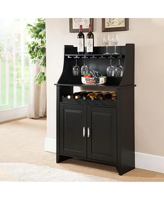 Kings Brand Furniture Wood Wine Rack Buffet & Storage Cabinet (Black)