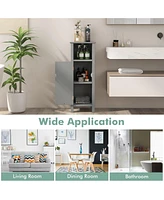 Gymax Bathroom Storage Organizer Narrow Floor Cabinet w/ 2-Tier Cabinet Open Compartment