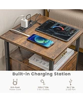 Gymax 2PCS Nightstand Bedside Sofa End Table w/ Charging Station Open Shelves & Drawer