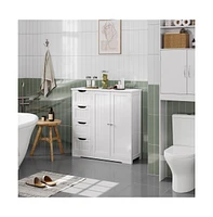 Yaheetech Bathroom Storage Cabinet with 4 Drawers and Double Doors