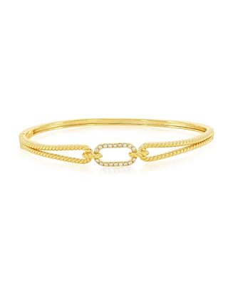 Simona Sterling Silver, Oval Cz Rope Design Bangle - Gold Plated - Two