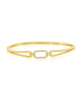 Simona Sterling Silver, Oval Cz Rope Design Bangle - Gold Plated - Two