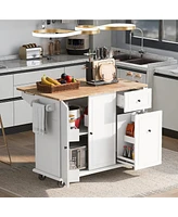 Slickblue Kitchen Island with Drop Leaf Rolling Cart on Wheels, Internal Storage Rack, 3-Tier Pull-Out Cabinet Organizer