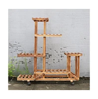 Unho 6 Tiers Wooden Plant Stand Home Garden Flower Pots Shelf for Indoor Outdoor