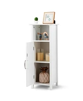 Gymax Bathroom Floor Storage Cabinet Free Standing w/ Single Door Adjustable Shelf