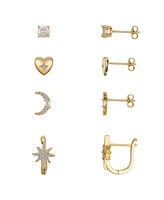 Unwritten Cubic Zirconia Heart Moon Star Hoop Stud Earring Set