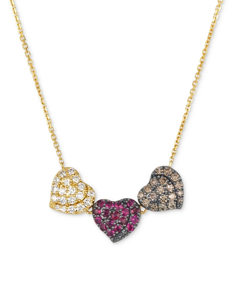 Godiva x Le Vian Passion Ruby (1/3 ct. t.w.) & Diamond (5/8 ct. t.w.) Pave Heart Statement Necklace in 14k Yellow Gold, 17" + 2" extender