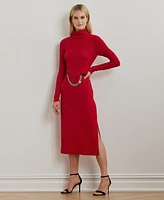 Lauren Ralph Lauren Women's Chain-Trim Rib-Knit Turtleneck Dress