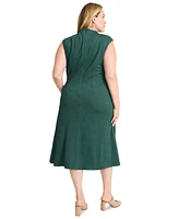 Maggy London Plus Textured Gathered-Waist A-Line Dress