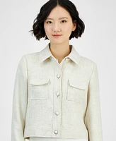 Tahari Asl Women's Cropped Button-Front Tweed Jacket