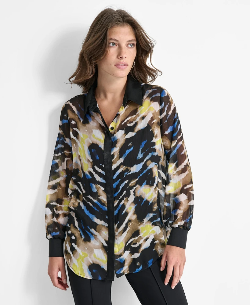 Dkny Women's Crinkled Chiffon Abstract-Print Blouse