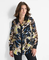 Dkny Women's Crinkled Chiffon Abstract-Print Blouse