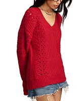 Lucky Brand Women's V-Neck Pointelle Cable Pullover